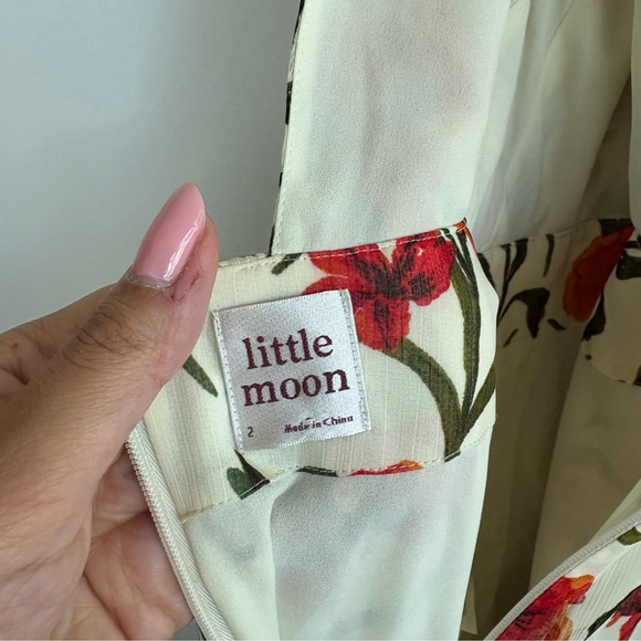 Aritzia LittleMoon Floral Jumpsuit Sleeveless Cross Front Open Back Wide-Leg Sz2 - Picture 5 of 14